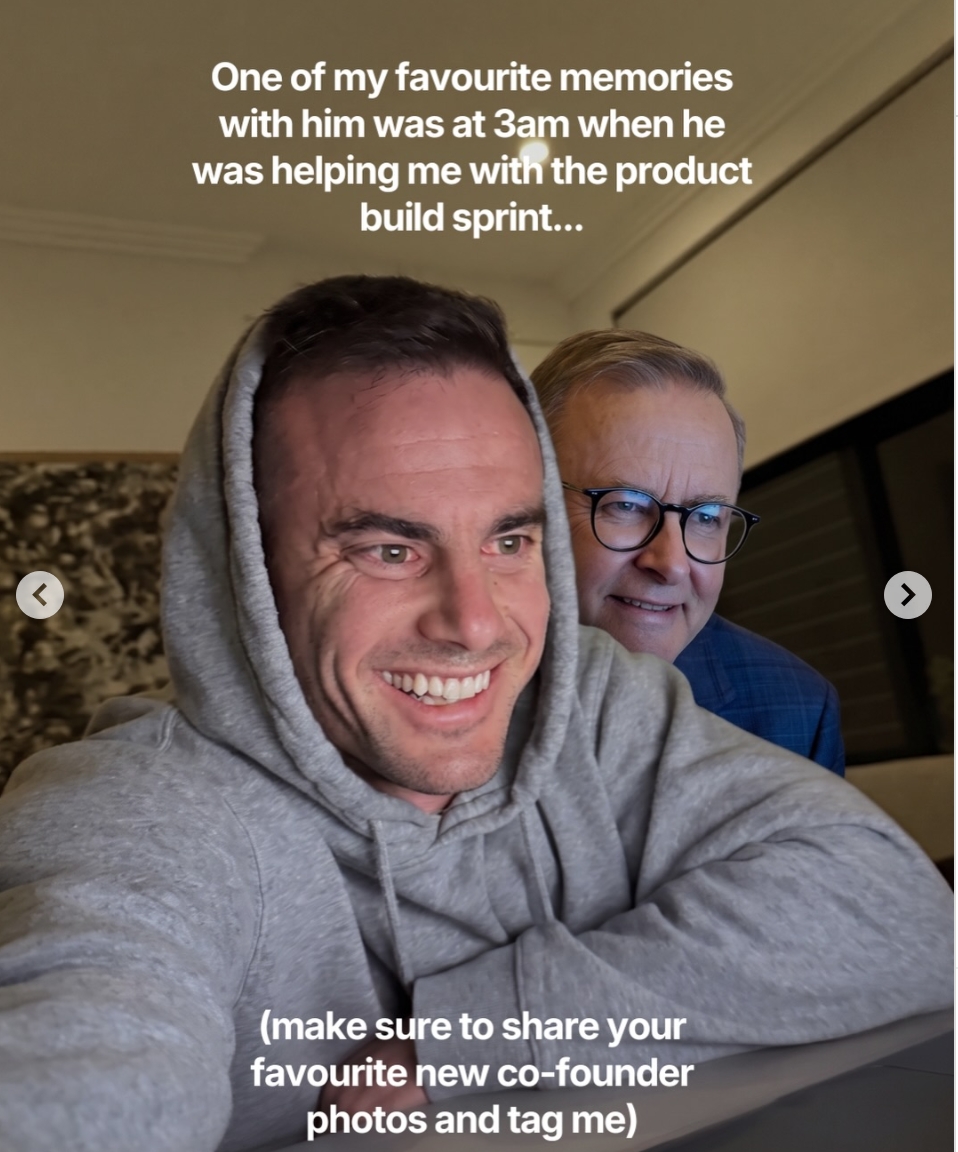 AI meme about Anthony Albanese helping with a product build sprint